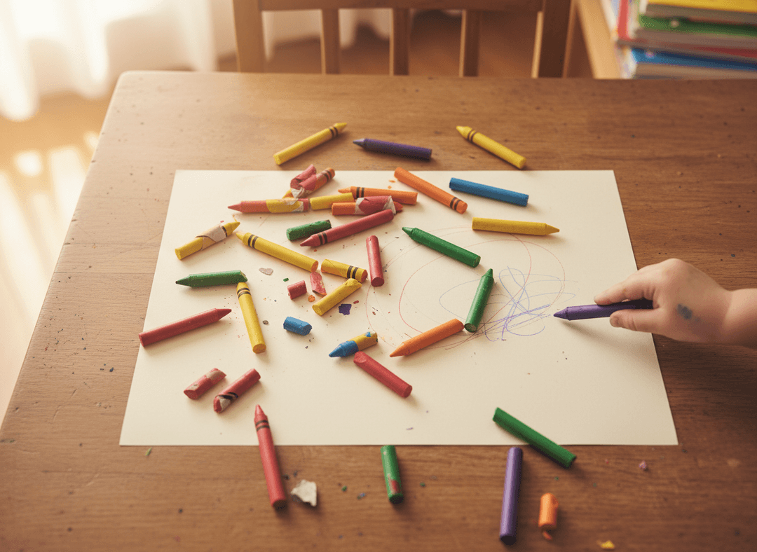 Colorful crayons scattered on paper - ready for learning